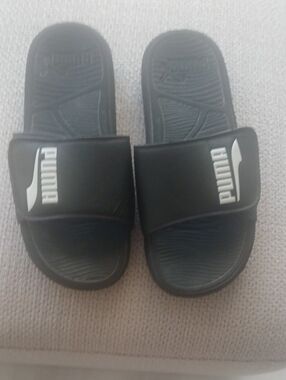 Puma  Black Slide Sandals with White Logo